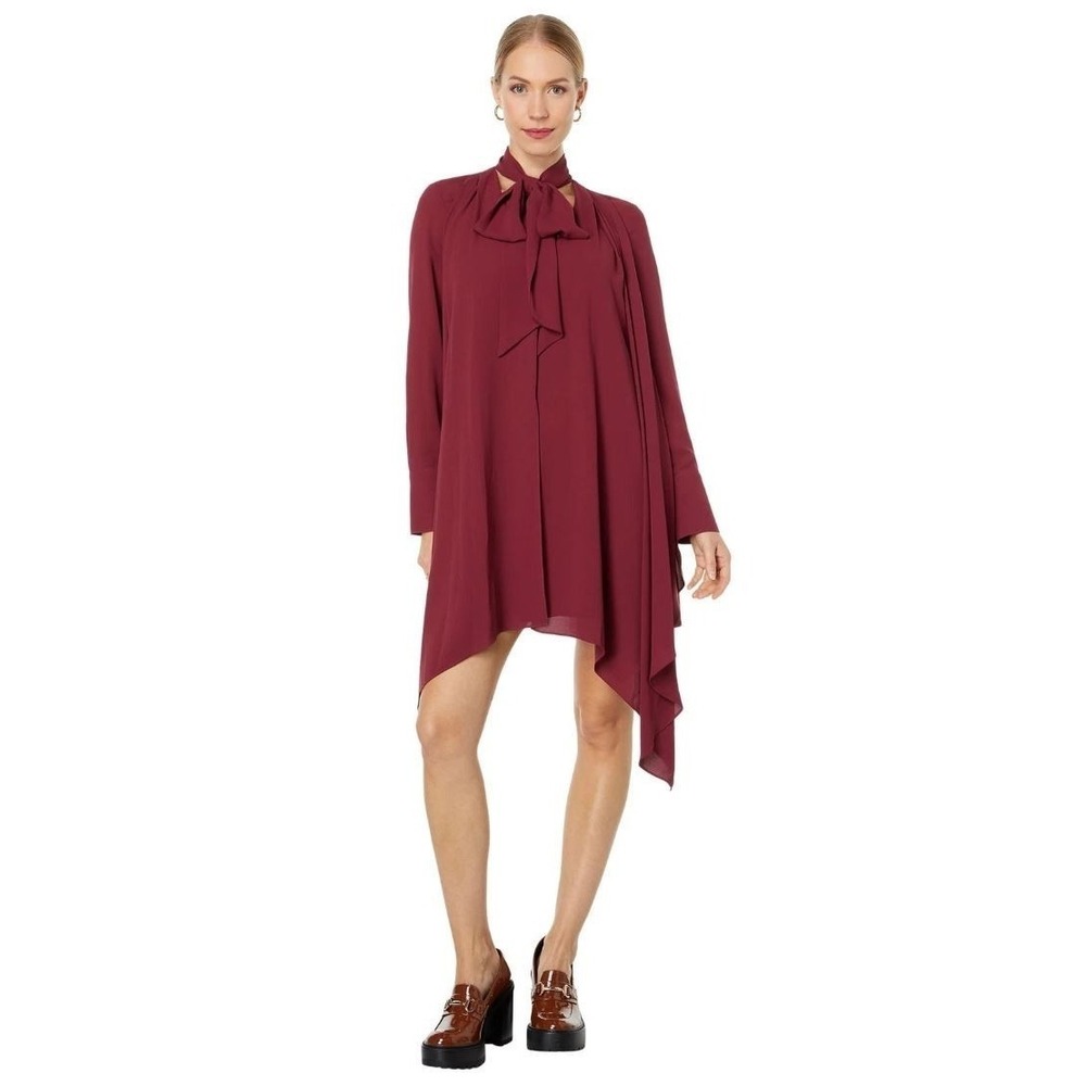 BCBGMAXAZRIA Wine Red Handkerchief Hem Dress 0 2W05D27-WIN